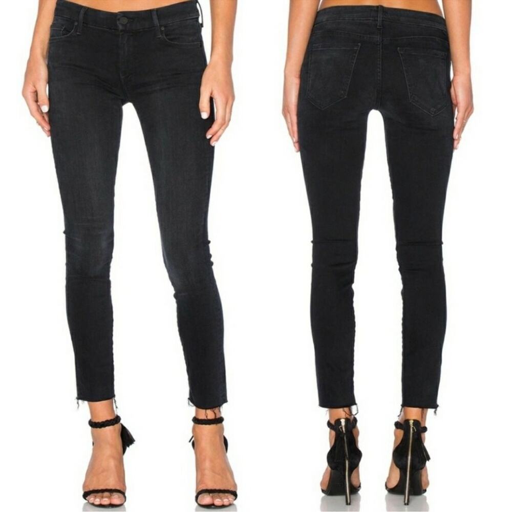 MOTHER Looker Ankle Fray Jean in Blackbird sz 24 Wash Black Denim